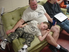 Alex wiped out on his Dad's lap Saturday night!