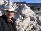 Huge snow pile in the parking lot